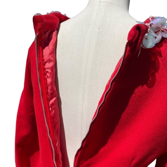 Vintage 60s Wool Red Mini Dress Embellished Disc Long Sleeve Mod GoGo Twiggy - Picture 8 of 12